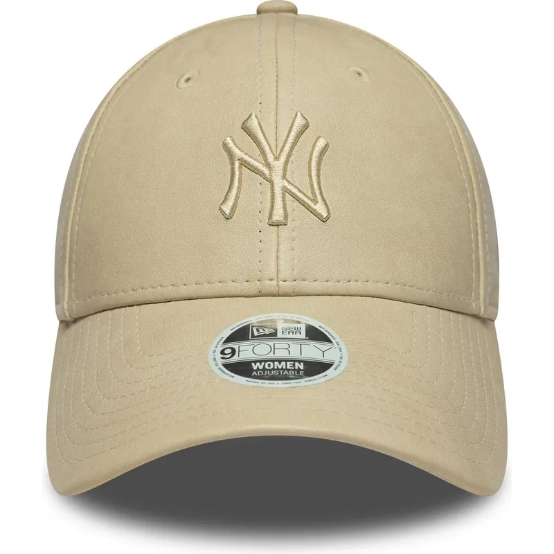 new-era-curved-brim-women-9forty-pu-new-york-yankees-mlb-beige-adjustable-cap-with-beige-logo