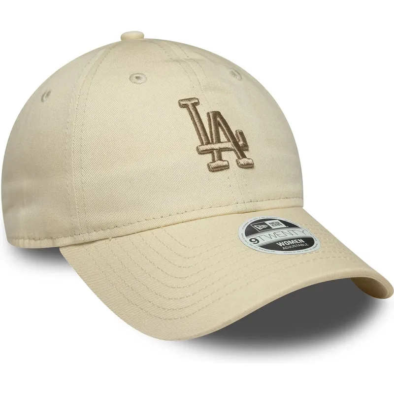 new-era-curved-brim-women-9twenty-league-essential-midi-los-angeles-dodgers-mlb-beige-adjustable-cap-with-beige-logo