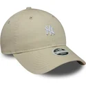 new-era-curved-brim-women-9twenty-washed-mini-new-york-yankees-mlb-beige-adjustable-cap