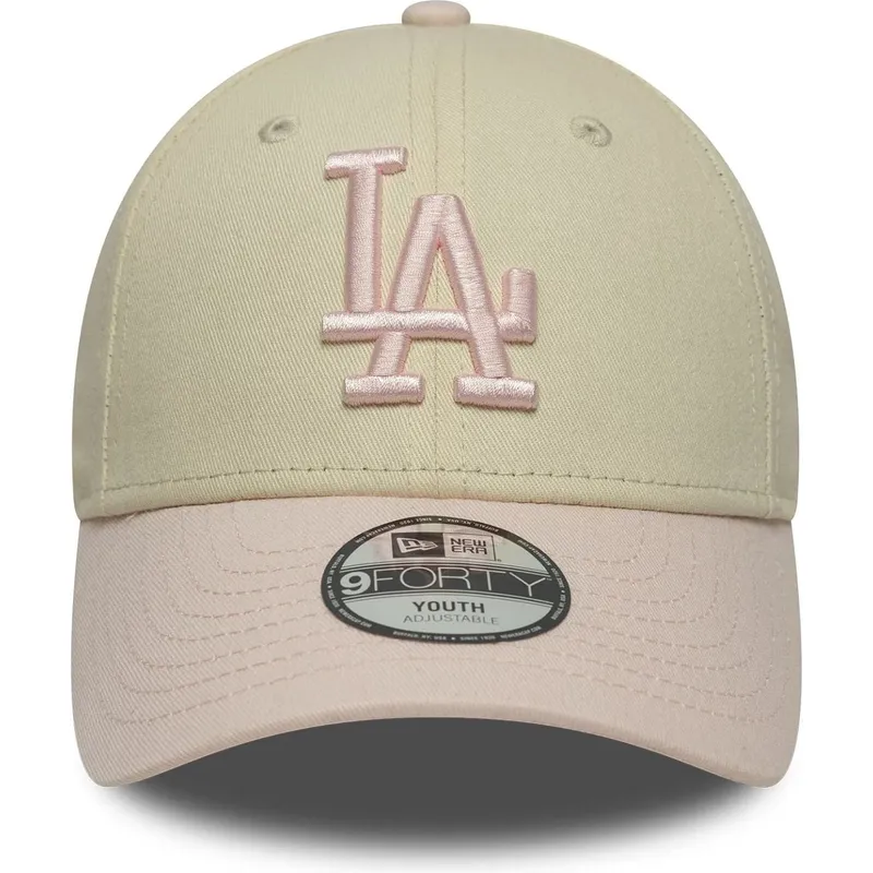 new-era-curved-brim-youth-9forty-league-essential-los-angeles-dodgers-mlb-beige-and-pink-adjustable-cap