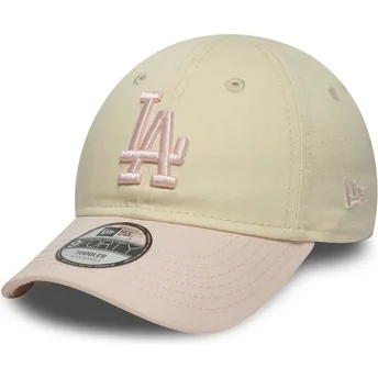 New Era Curved Brim Toddler 9FORTY League Essential Los Angeles Dodgers MLB Beige and Pink Adjustable Cap