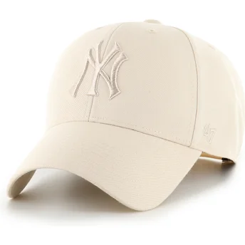 47 Brand Curved Brim MVP Ballpark New York Yankees MLB Beige Snapback Cap with Beige Logo