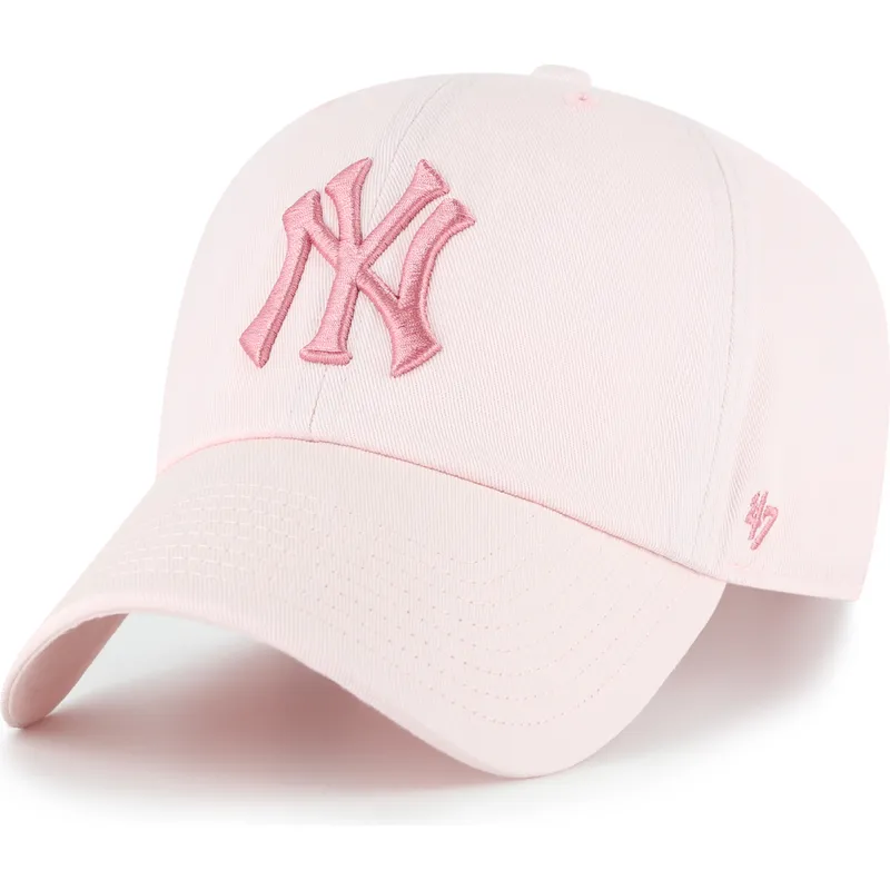 47-brand-curved-brim-pink-logo-clean-up-no-loop-label-new-york-yankees-mlb-pink-adjustable-cap