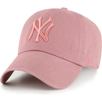 47 Brand Curved Brim Pink Logo Clean Up New York Yankees MLB Pink Adjustable Cap