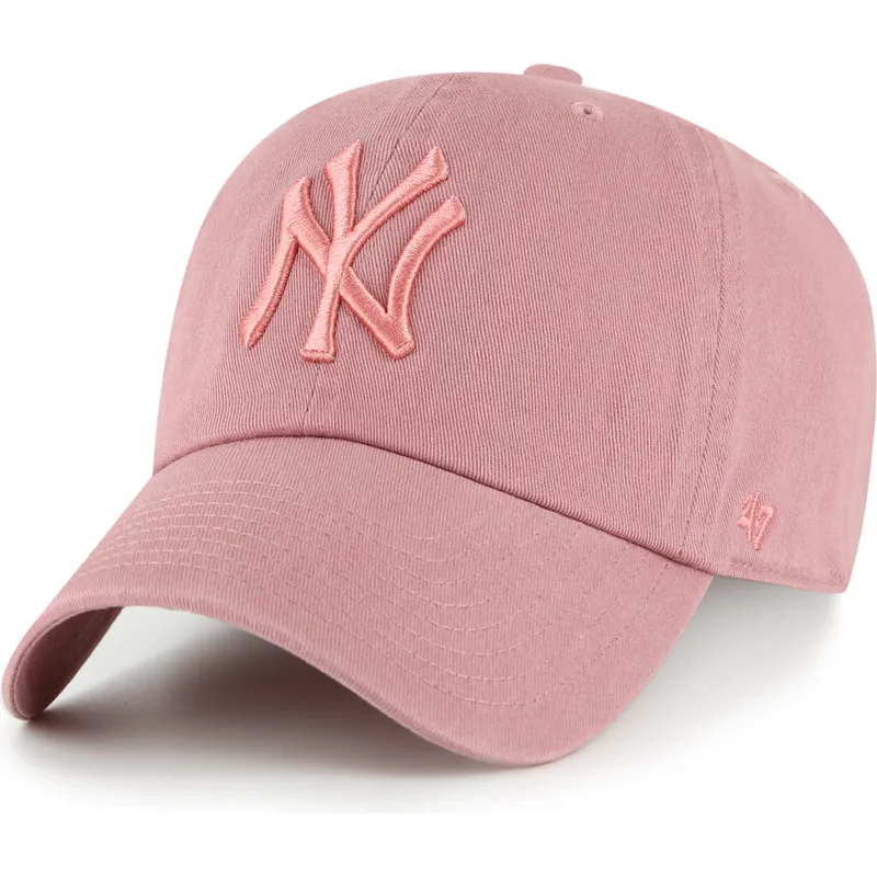 47-brand-curved-brim-pink-logo-clean-up-new-york-yankees-mlb-pink-adjustable-cap