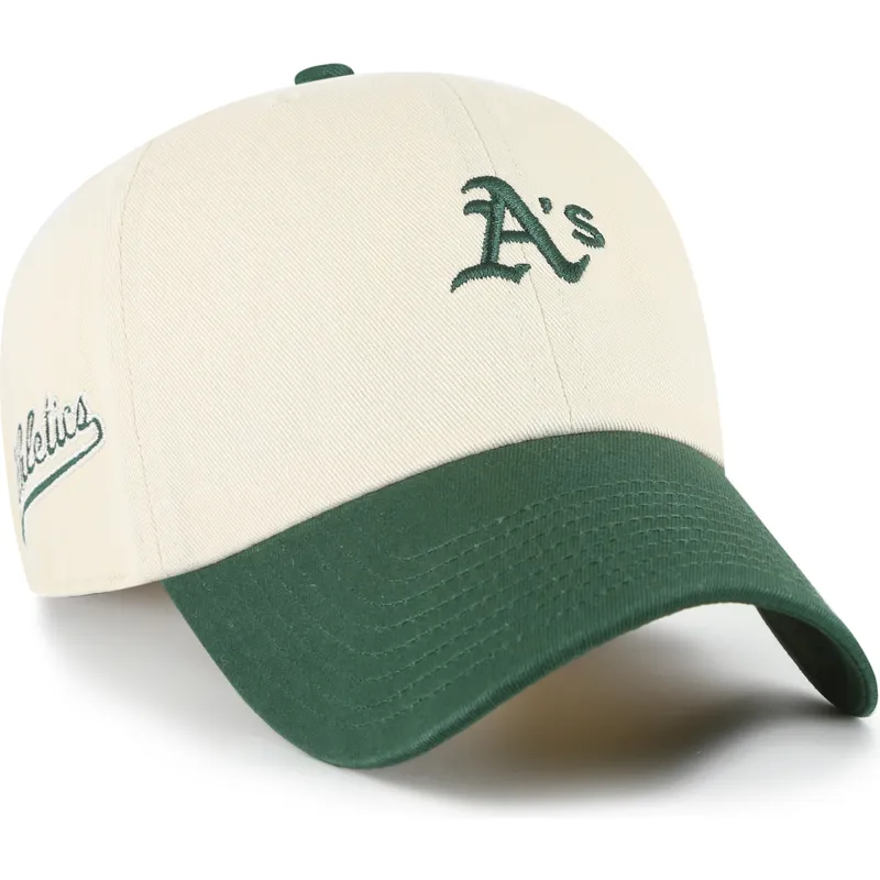 47-brand-curved-brim-clean-up-base-runner-sure-shot-two-tone-mlb-beige-and-green-adjustable-cap