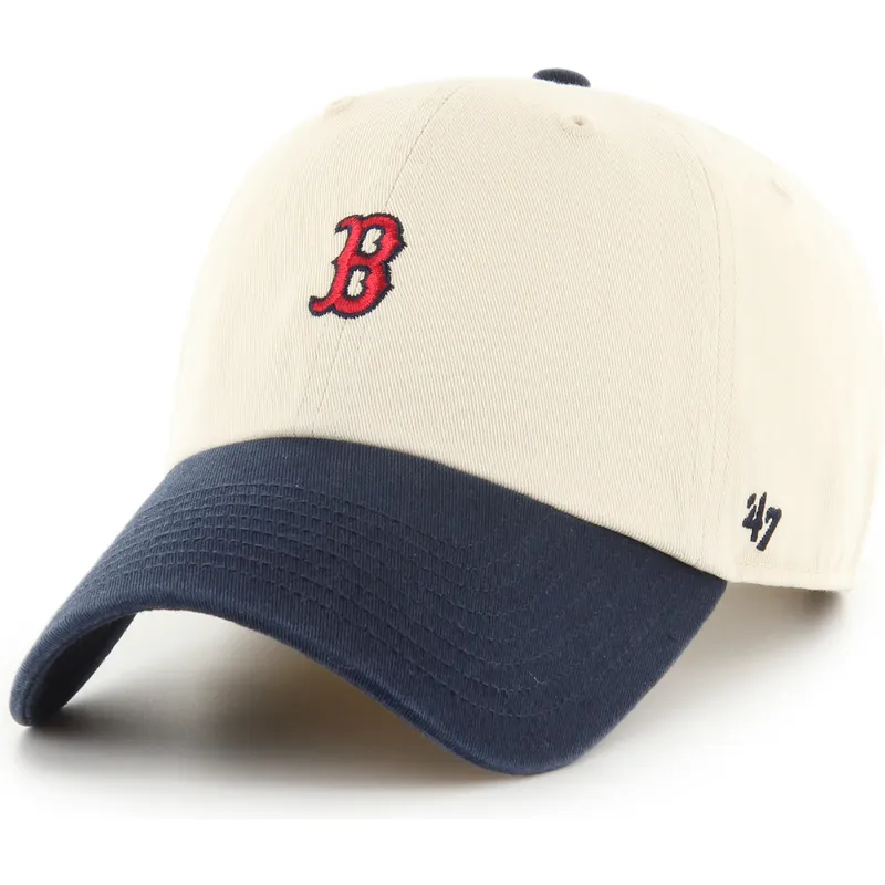 47-brand-curved-brim-clean-up-base-runner-sure-shot-two-tone-boston-red-sox-mlb-beige-and-navy-blue-adjustable-cap