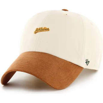 47 Brand Curved Brim Clean Up Mini Script Suede Visor Oakland Athletics MLB Beige and Brown Adjustable Cap