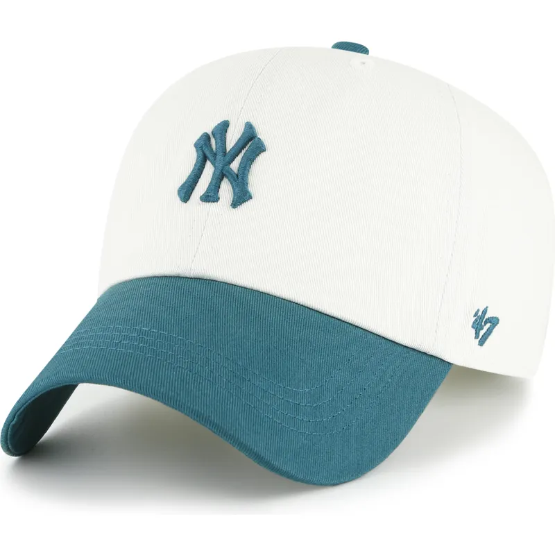 47-brand-curved-brim-clean-up-contemporary-two-tone-new-york-yankees-mlb-beige-and-green-adjustable-cap