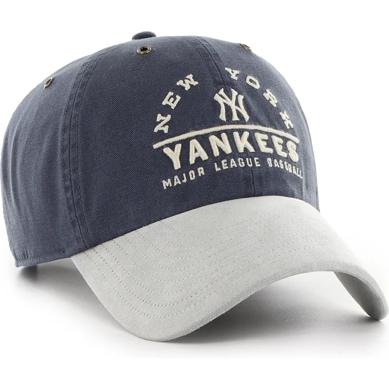 47-brand-curved-brim-clean-up-windham-suede-vintage-new-york-yankees-mlb-navy-blue-and-grey-adjustable-cap