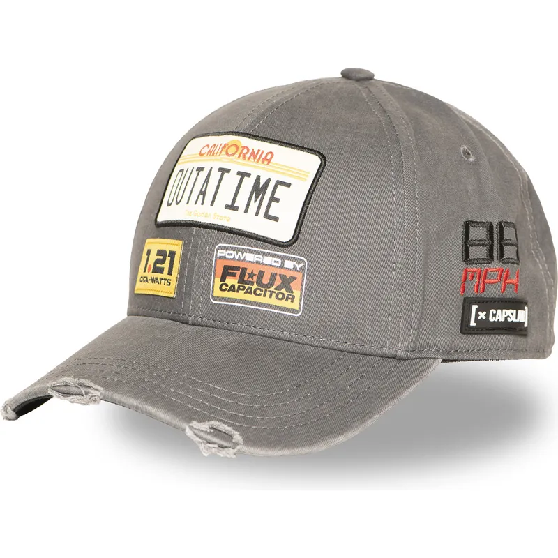 capslab-curved-brim-outatime-btf1-outb-back-to-the-future-grey-snapback-cap