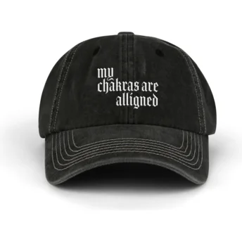 Pica Pica Curved Brim Alligned Chakras Distressed Washed Black Adjustable Cap
