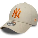 new-era-curved-brim-youth-orange-logo-9forty-league-essential-new-york-yankees-mlb-beige-adjustable-cap