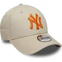 new-era-curved-brim-youth-orange-logo-9forty-league-essential-new-york-yankees-mlb-beige-adjustable-cap