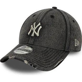 New Era Curved Brim 9FORTY Acid Wash Denim New York Yankees MLB Black Adjustable Cap