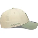 new-era-curved-brim-green-logo-9forty-m-crown-side-script-los-angeles-dodgers-mlb-beige-and-green-snapback-cap