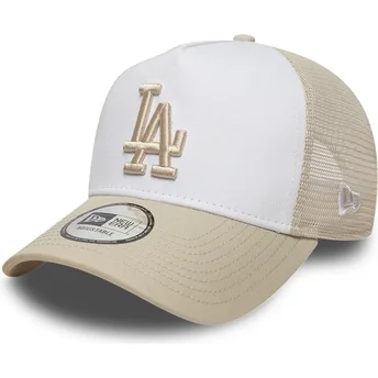 New Era A Frame League Essential Los Angeles Dodgers MLB Beige and White Trucker Hat with Beige Logo