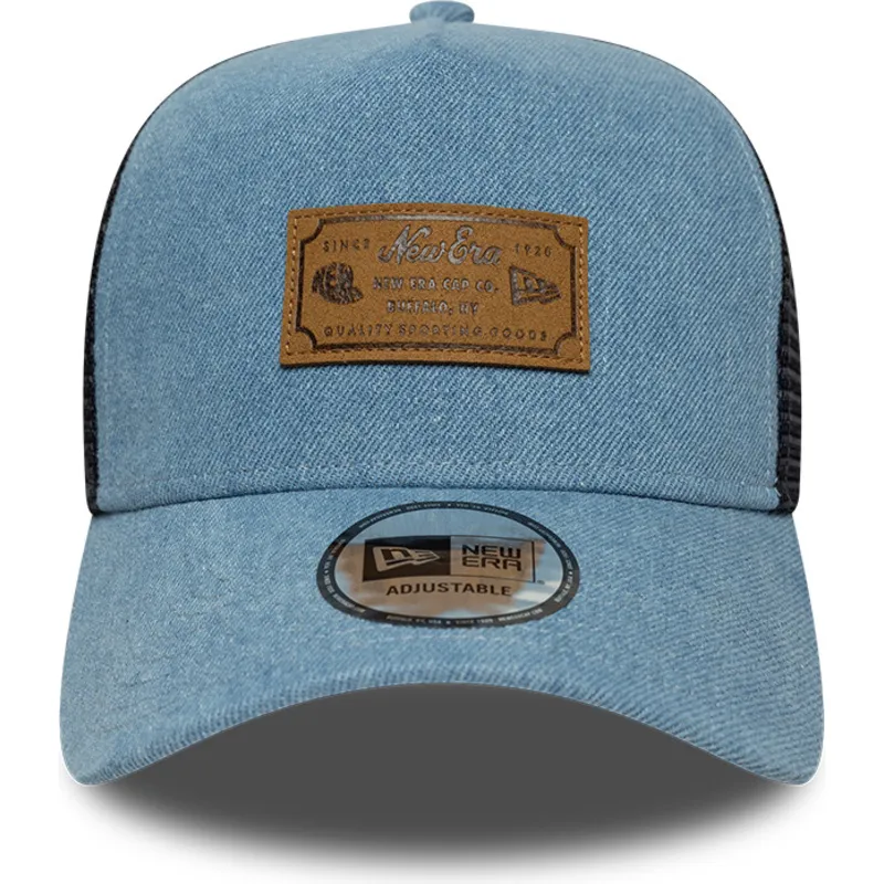 new-era-a-frame-denim-leather-patch-blue-trucker-hat