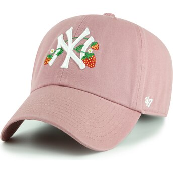47 Brand Curved Brim Youth Clean Up Icon Alt Strawberry New York Yankees MLB Pink Adjustable Cap