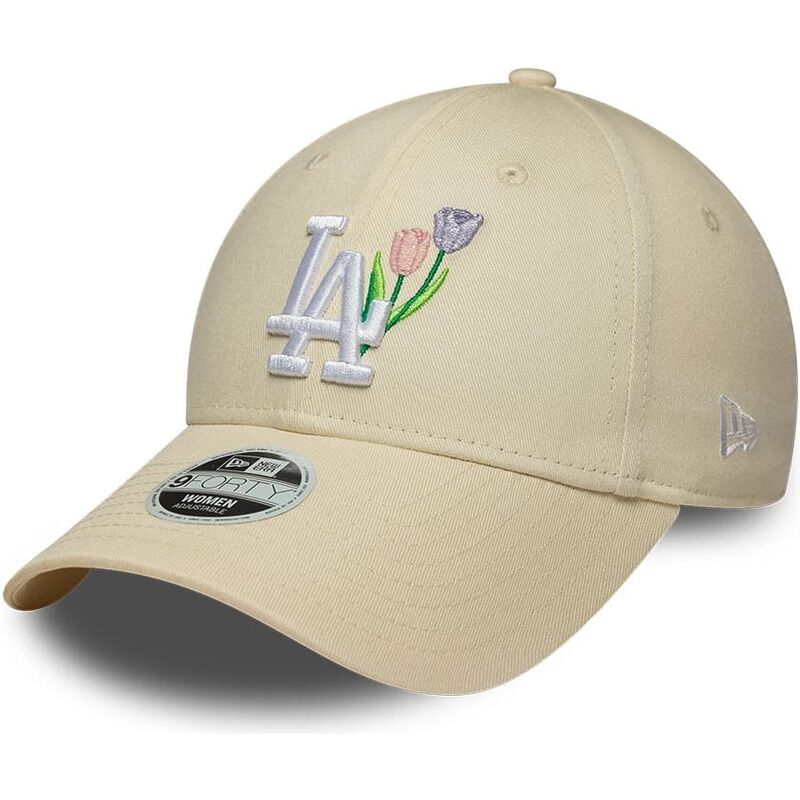 new-era-curved-brim-women-9forty-flower-icon-los-angeles-dodgers-mlb-beige-adjustable-cap