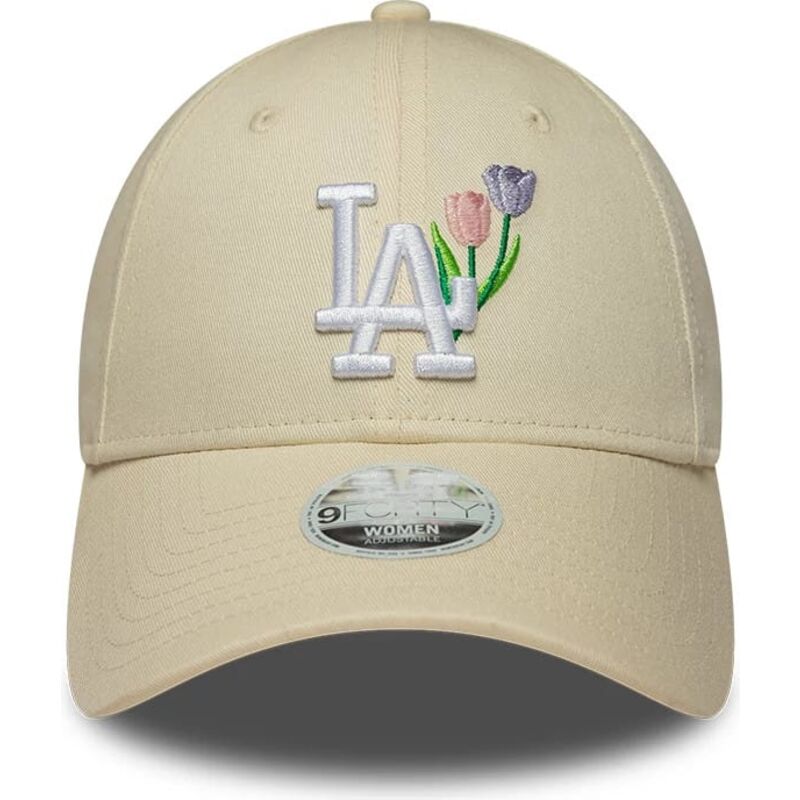 new-era-curved-brim-women-9forty-flower-icon-los-angeles-dodgers-mlb-beige-adjustable-cap
