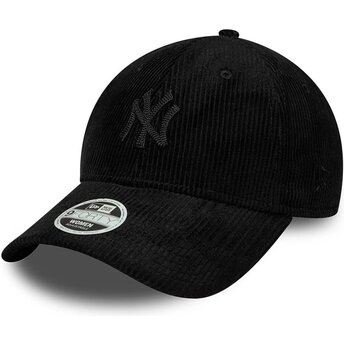 New Era Curved Brim Women Black Logo 9FORTY Cord New York Yankees MLB Black Adjustable Cap