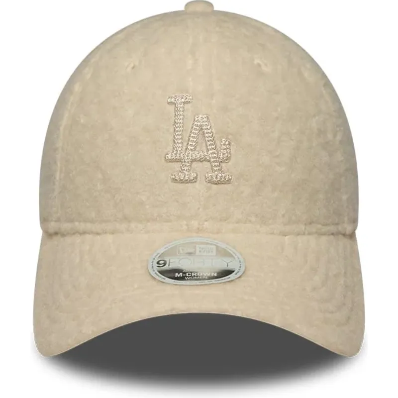 new-era-curved-brim-women-9forty-m-crown-winter-borg-los-angeles-dodgers-mlb-beige-snapback-cap-with-beige-logo