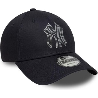 New Era Curved Brim 9FORTY Metallic Outline New York Yankees MLB Navy Blue Adjustable Cap