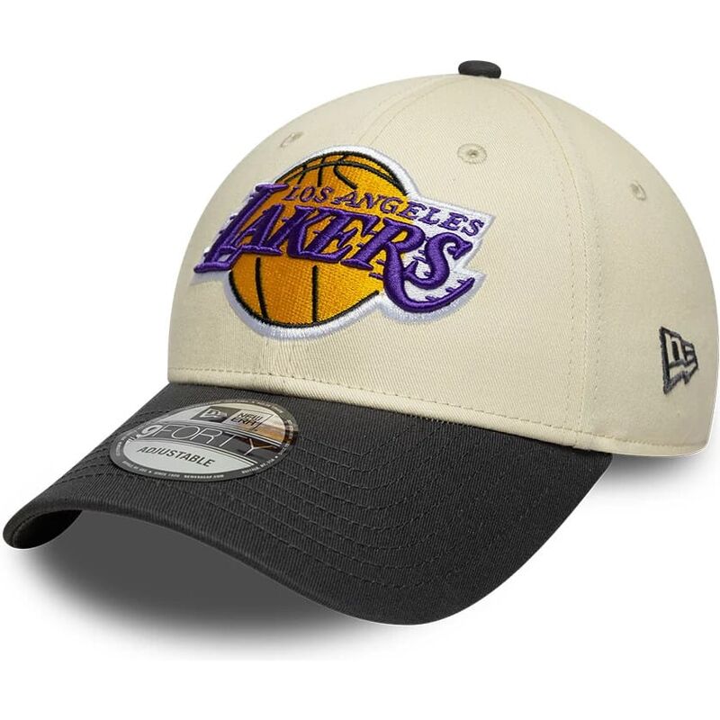 new-era-curved-brim-9forty-colour-block-los-angeles-lakers-nba-beige-and-black-adjustable-cap