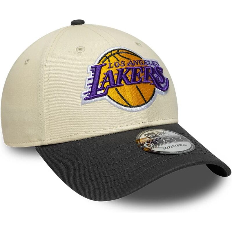 new-era-curved-brim-9forty-colour-block-los-angeles-lakers-nba-beige-and-black-adjustable-cap