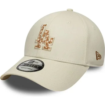 New Era Curved Brim Brown Logo 9FORTY Faux Pony Infill Los Angeles Dodgers MLB Beige Adjustable Cap