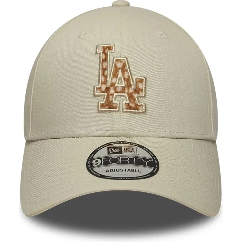 new-era-curved-brim-brown-logo-9forty-faux-pony-infill-los-angeles-dodgers-mlb-beige-adjustable-cap