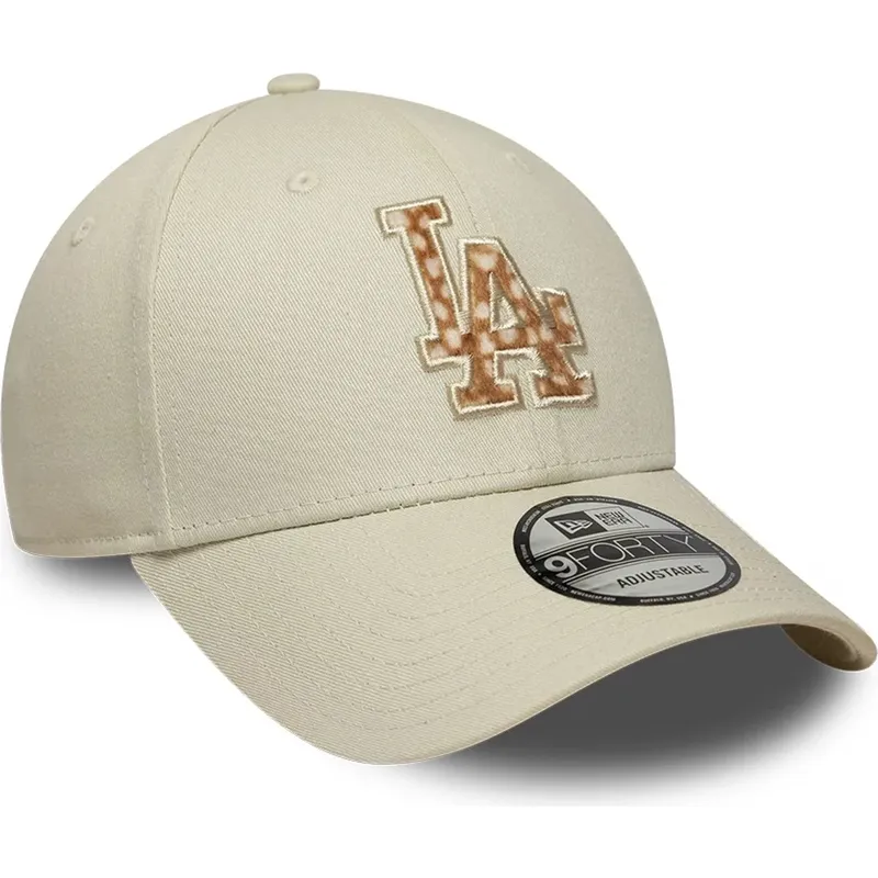 new-era-curved-brim-brown-logo-9forty-faux-pony-infill-los-angeles-dodgers-mlb-beige-adjustable-cap