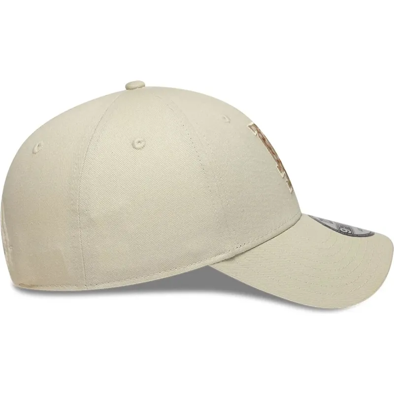 new-era-curved-brim-brown-logo-9forty-faux-pony-infill-los-angeles-dodgers-mlb-beige-adjustable-cap