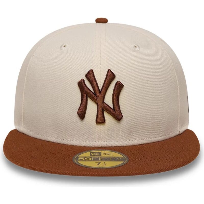 new-era-flat-brim-brown-logo-59fifty-league-essential-new-york-yankees-mlb-brown-and-beige-fitted-cap