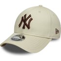 new-era-curved-brim-brown-logo-9forty-m-crown-new-york-yankees-mlb-beige-snapback-cap