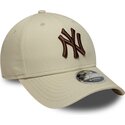 new-era-curved-brim-brown-logo-9forty-m-crown-new-york-yankees-mlb-beige-snapback-cap