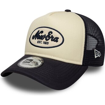 New Era A Frame Oval Foam Patch Navy Blue and Beige Trucker Hat