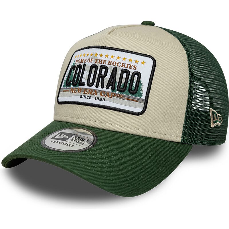 new-era-a-frame-license-plate-colorado-green-and-beige-trucker-hat new-era-a-frame-license-plate-colorado-green-and-beige-trucker-hat