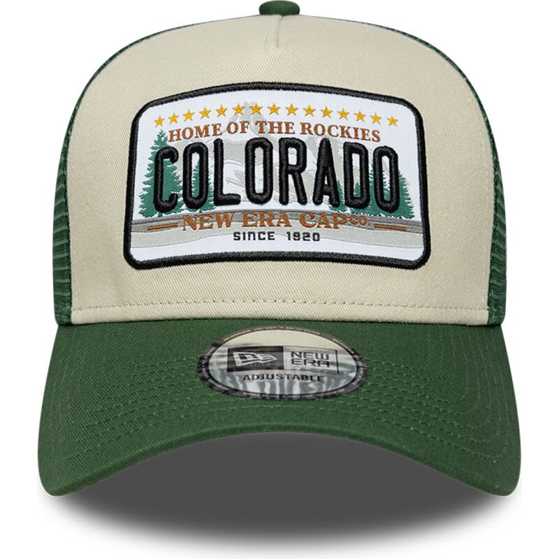 new-era-a-frame-license-plate-colorado-green-and-beige-trucker-hat new-era-a-frame-license-plate-colorado-green-and-beige-trucker-hat