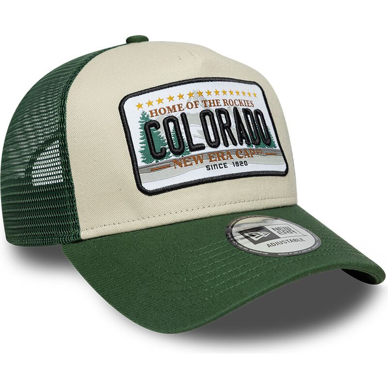 new-era-a-frame-license-plate-colorado-green-and-beige-trucker-hat new-era-a-frame-license-plate-colorado-green-and-beige-trucker-hat