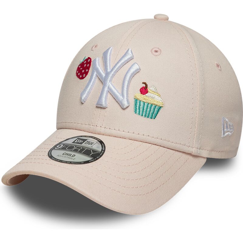 new-era-curved-brim-youth-9forty-food-icon-cupcake-new-york-yankees-mlb-pink-adjustable-cap
