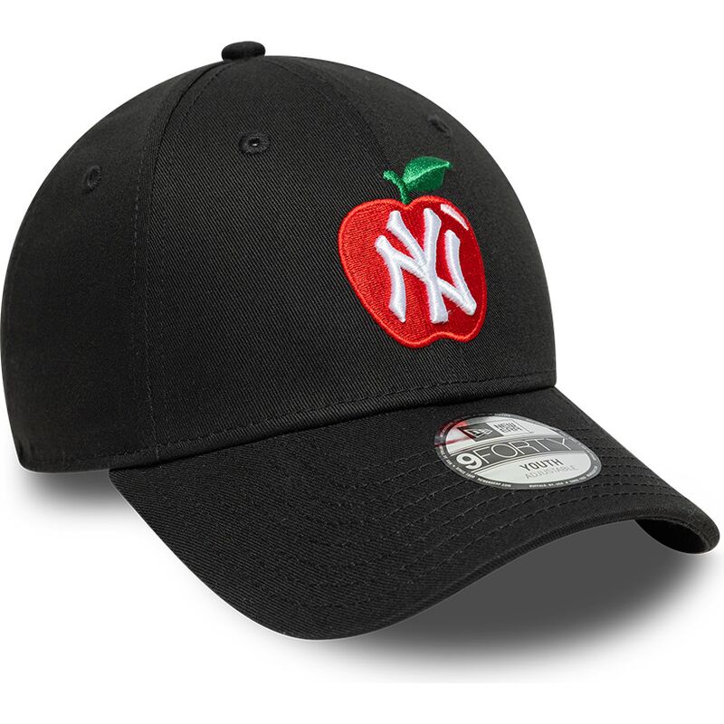 new-era-curved-brim-youth-9forty-fruit-icon-apple-new-york-yankees-mlb-black-adjustable-cap