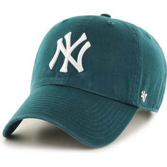 47 Brand Curved Brim Clean Up No Loop Label Pacific Green New York Yankees MLB Green Adjustable Cap