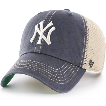 47 Brand Clean Up Trawler Vintage Navy New York Yankees MLB Grey and Beige Trucker Hat