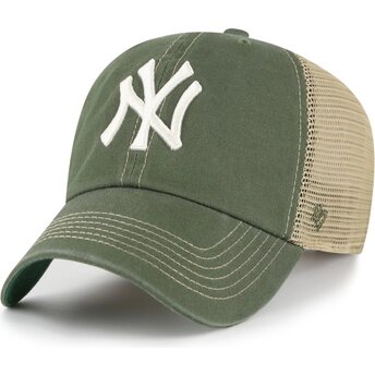 47 Brand Clean Up Trawler New York Yankees MLB Green and Beige Trucker Hat