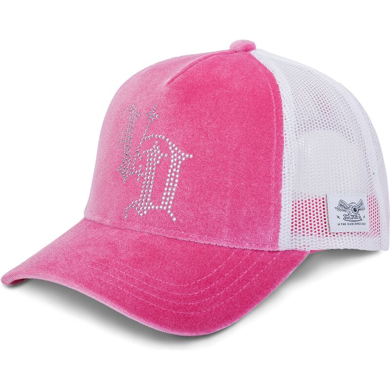 von-dutch-royalp-pink-and-white-trucker-hat von-dutch-royalp-pink-and-white-trucker-hat