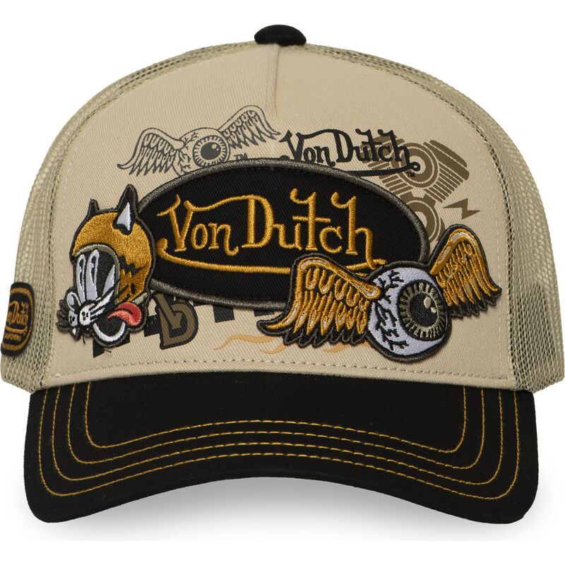 von-dutch-patches19-beige-and-black-trucker-hat von-dutch-patches19-beige-and-black-trucker-hat