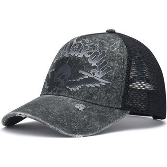 Ed Hardy Flaming Gothic Skull Washed Grey Trucker Hat