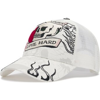 Ed Hardy Live Fast Love Hard White Trucker Hat